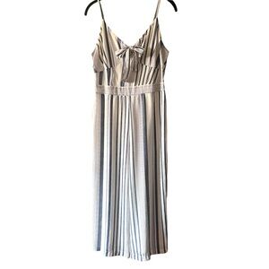 5/$25 White and Navy Striped Tie Front Wide Leg Jumpsuit